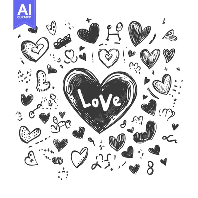 Popular premium asset: Hand-Drawn Black and White Illustration of Hearts and the Word "Love"