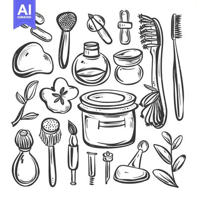 Aset premium populer: Hand-drawn Black and White Illustration of Natural Beauty and Hygiene