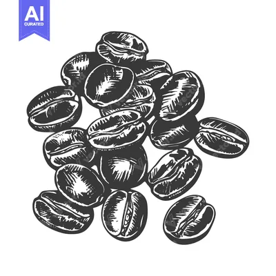 Aset desain premium: Hand-drawn Black and White Illustration of Scattered Coffee Beans