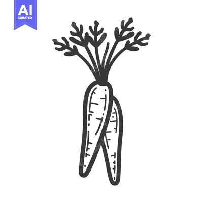 Aset desain premium: Hand-Drawn Black and White Illustration of Two Carrots