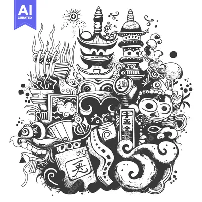 Popular premium asset: Hand-drawn Black and White Illustration of Various Abstract Shapes and