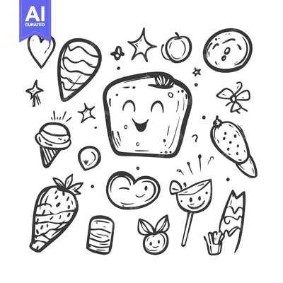 Aset premium populer: Hand-Drawn Black and White Illustration of Various Cute Objects