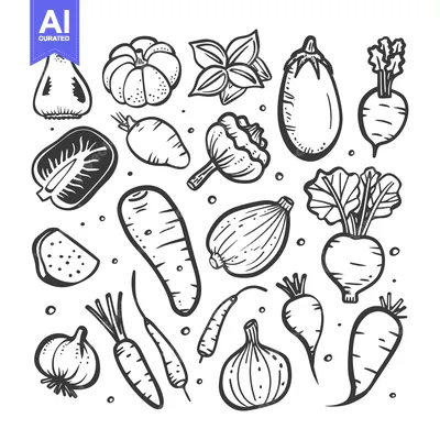 Popular premium asset: Hand-Drawn Black and White Illustration of Various Vegetables