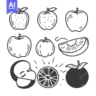 Aset desain premium: Hand-Drawn Black and White Illustrations of Apples and Oranges