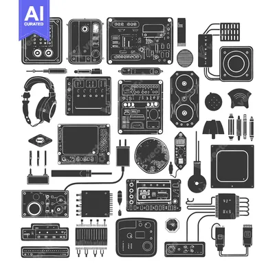 Aset desain premium: Hand-Drawn Black and White Illustrations of Electronic Devices