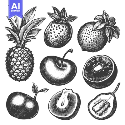 Premium design asset: Hand-Drawn Black and White Illustrations of Fruits