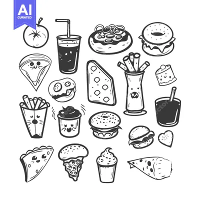 Popular premium asset: Hand-Drawn Black and White Illustrations of Various Fast Food Items