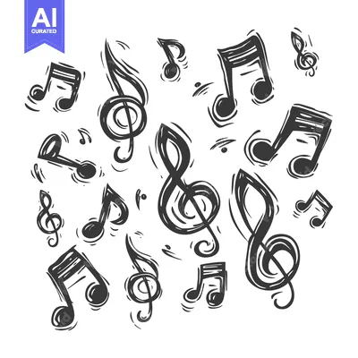 Aset premium populer: Hand-Drawn Black and White Musical Notes and Clef Symbols