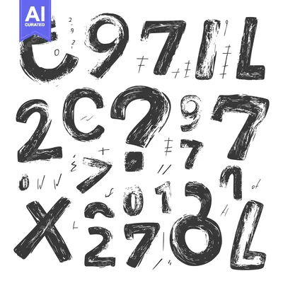 Aset premium populer: Hand-Drawn Black and White Numbers and Symbols