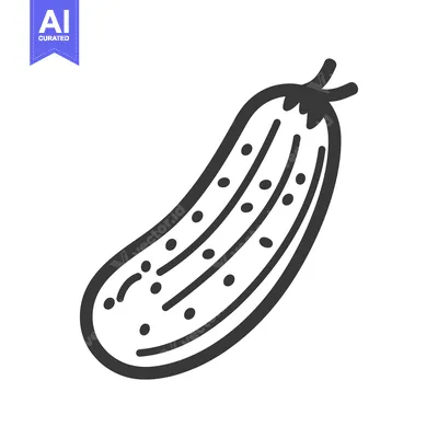 Hand-Drawn Black and White Outline of a Cucumber