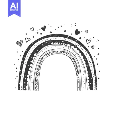 Popular premium asset: Hand-drawn black and white rainbow with decorative hearts and stars