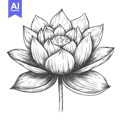 Popular premium asset: Hand-Drawn Black and White Sketch of a Blooming Lotus Flower