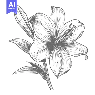 Popular premium asset: Hand-Drawn Black and White Sketch of a Single Lily Flower
