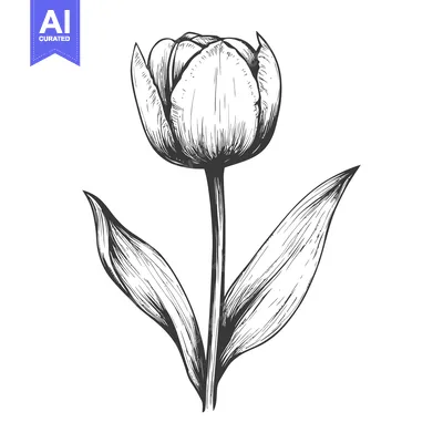 Premium design asset: Hand-Drawn Black and White Sketch of a Tulip