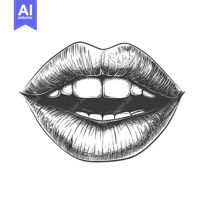 Popular premium asset: Hand-Drawn Black and White Sketch of Open Lips with Teeth