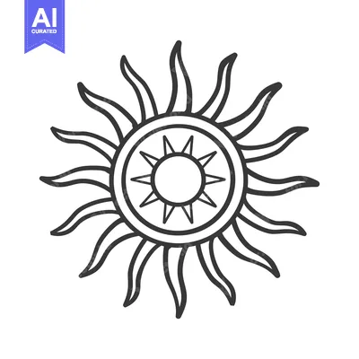 Premium design asset: Hand-drawn black and white sun with rays