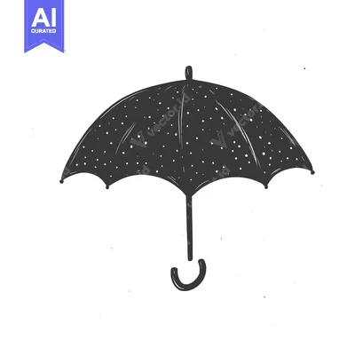 Aset premium populer: Hand-Drawn Black and White Umbrella with White Dot Pattern