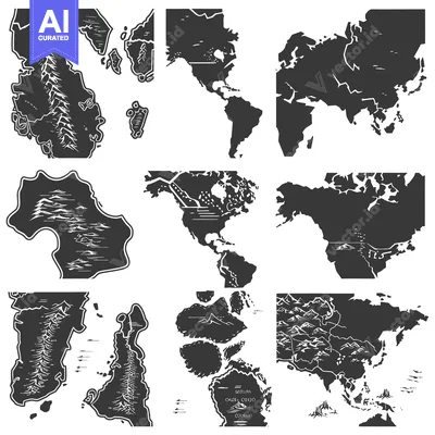 Aset desain premium: Hand-drawn black and white world map with detailed continent outlines