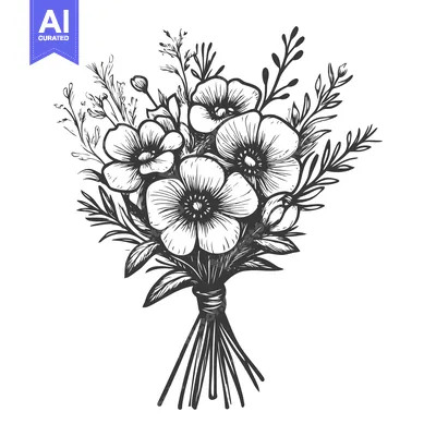 Premium design asset: Hand-Drawn Bouquet of Flowers and Greenery in Black and White