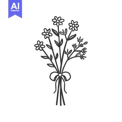 Aset desain premium: Hand-Drawn Bouquet of Flowers with a Ribbon