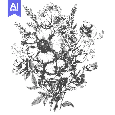 Popular premium asset: Hand-Drawn Bouquet of Various Flowers and Foliage