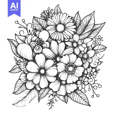 Aset desain premium: Hand-drawn Bouquet of Various Flowers and Foliage