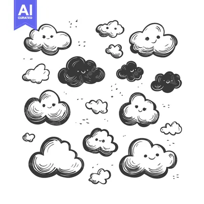 Aset premium populer: Hand-Drawn Cartoon Clouds with Smiling Faces