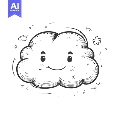 Aset desain premium: Hand-drawn Cartoon Cloud with a Smiling Face