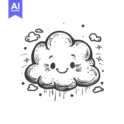 Aset premium populer: Hand-Drawn Cartoon Cloud with Smiling Face and Rain Drops