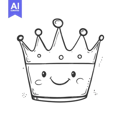 Aset desain premium: Hand-Drawn Cartoon Crown with a Smiling Face