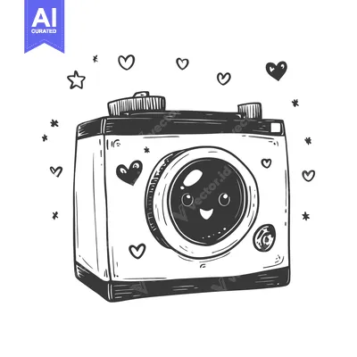 Aset premium populer: Hand-Drawn Cartoon Illustration of a Happy Camera with Hearts and Star