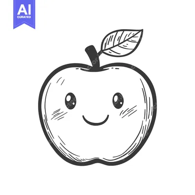 Premium design asset: Hand-Drawn Cartoon Illustration of a Smiling Apple with a Leaf