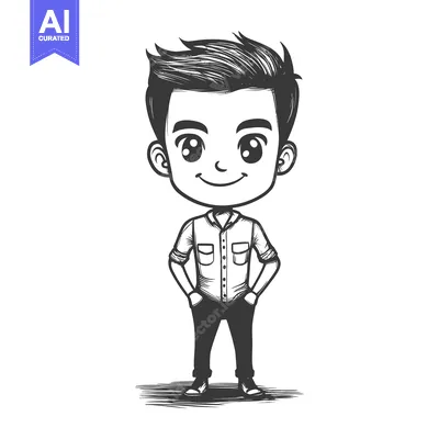 Aset premium populer: Hand-drawn Cartoon Illustration of a Smiling Boy
