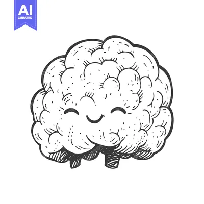 Aset premium populer: Hand-Drawn Cartoon Illustration of a Smiling Brain
