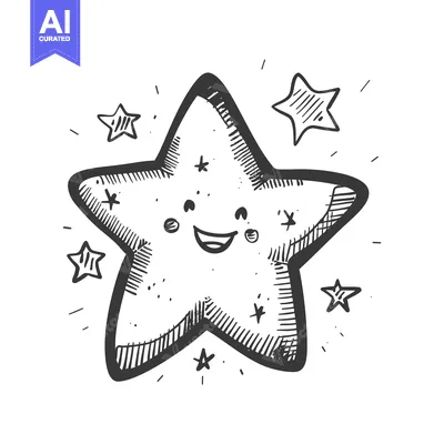 Aset premium populer: Hand-drawn cartoon illustration of a smiling star with smaller stars a