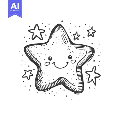 Aset premium populer: Hand-drawn cartoon illustration of a smiling star with smaller stars a