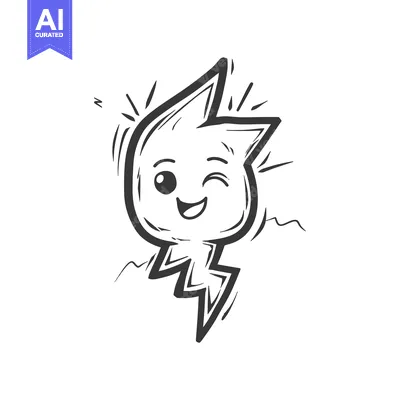 Aset desain premium: Hand-drawn cartoon illustration of a winking lightning bolt with a hap