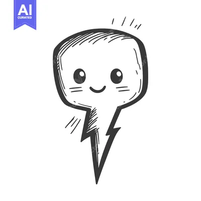 Aset desain premium: Hand-Drawn Cartoon Lightning Bolt with Smiling Face