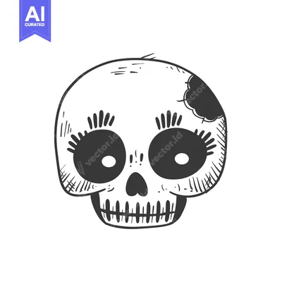 Popular premium asset: Hand-Drawn Cartoon Skull with Big Eyes and Eyelashes