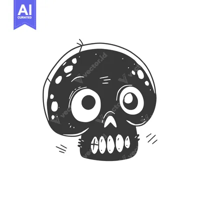 Aset premium populer: Hand-Drawn Cartoon Skull with Big Eyes and Teeth