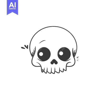Aset desain premium: Hand-drawn cartoon skull with large eyes and a toothy grin