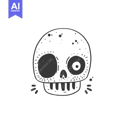 Aset premium populer: Hand-drawn cartoon skull with one eye and teeth