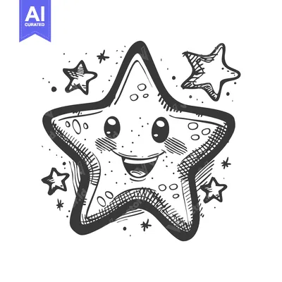 Aset premium populer: Hand-Drawn Cartoon Smiling Star with Smaller Stars Around It