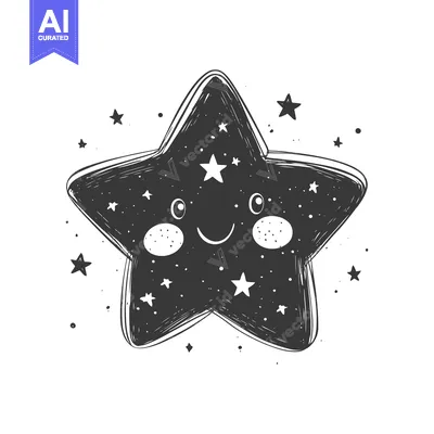 Aset premium populer: Hand-Drawn Cartoon Star with Smiling Face and Stars
