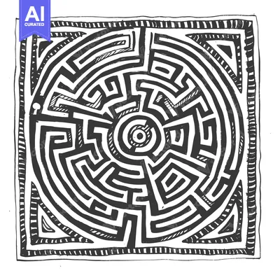 Aset premium populer: Hand-drawn Circular Maze with a Decorative Border