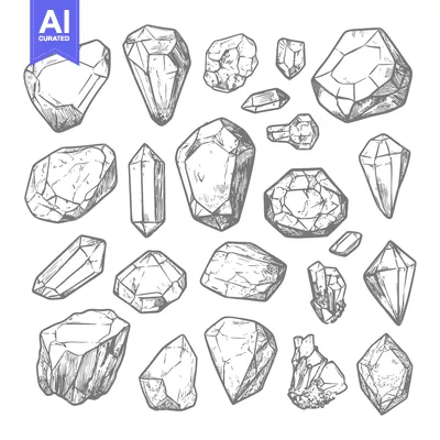 Hand-Drawn Collection of Grey Crystal Formations