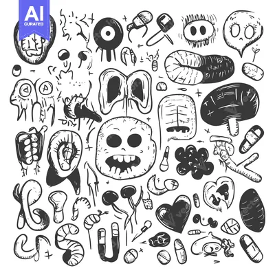 Premium design asset: Hand-Drawn Collection of Grotesque and Quirky Creatures, Objects, and