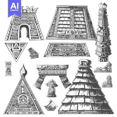 Popular premium asset: Hand-Drawn Collection of Mayan Temple and Architectural Elements