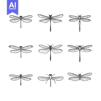 Popular premium asset: Hand-drawn collection of nine detailed dragonfly illustrations
