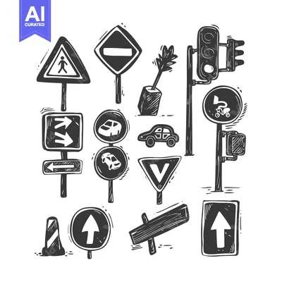 Aset premium populer: Hand-Drawn Collection of Road Signs and Traffic Signals